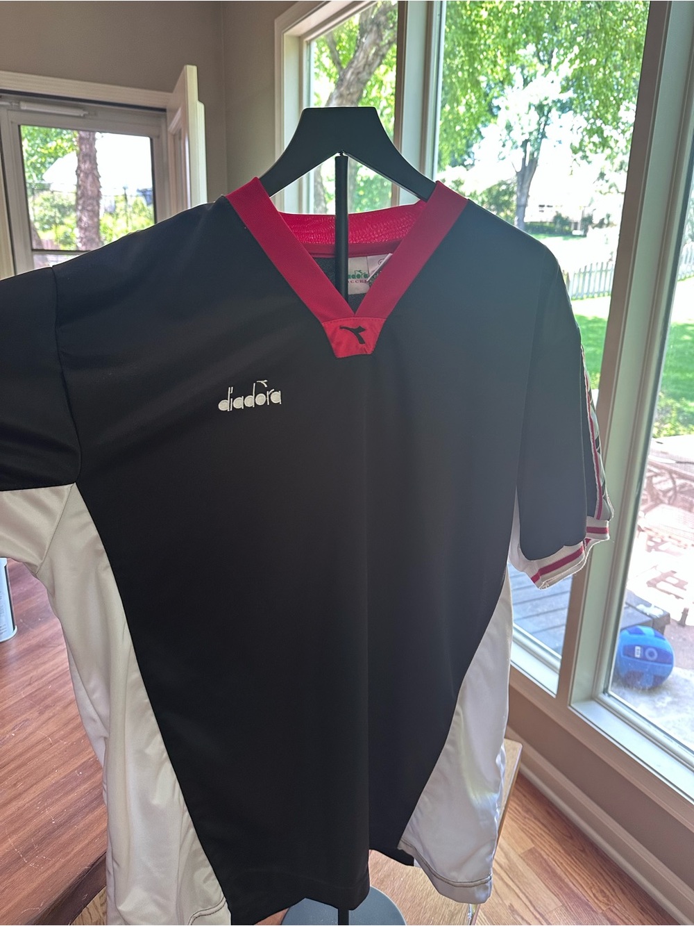 Vintage Diadora Soccer Jersey Mens XL Black Red Y2K Futbol Athletic Shirt